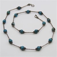 STERLING & TURQUOISE BEADED NECKLACE