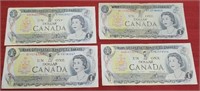 (4) 1973 Canadian $1 bills