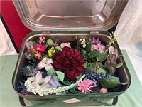 *METAL PICNIC BASKET W/SILK FLOWERS