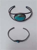 Silvertone And Turquoise Stone Cuff Bracelets-