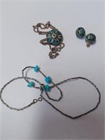 Silvertone And Turquoise Stone Necklaces - 17.0g