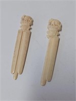 Two Hand Carved Elephant Hair Barrettes