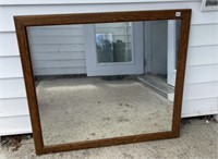 LARGE OAK FRAME WALL MIRROR 35X31 INCHES