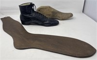 Antique Leather Shoe, Shoe Mold and Sock