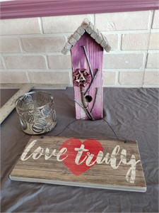 Bird House Wooden Love Truly Sign Candle Holder