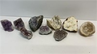 (3) Druzy quartz geode, (6) Smokey amethyst