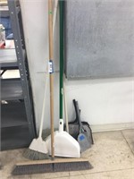 4 brooms and dustpans