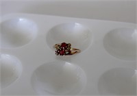 10K Yellow Gold Pearl Diamond & Ruby Ring size 6