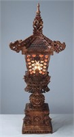 Asian Ornate Carved Wood Pagoda Lamp