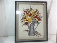 Vintage Embroider Art Framed Under Glass - 17 x 21