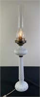 White Swirl Milk Glass Table Lamp