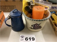 GRANITE TEAPOT / CROCK WITH CANDLE