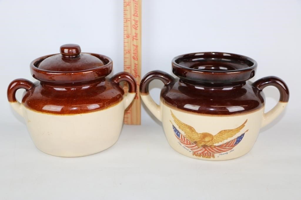 Carved Wooden Eagle Bean Pot & Another