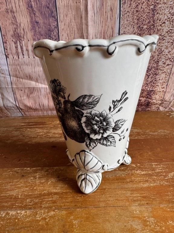 Vintage 8" Hand Painted/Printed Vase