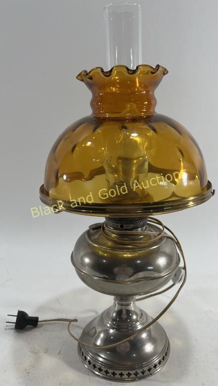 Antique Yellow Glass Electric Lamp