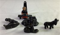 5 miniature cast-iron figures and animals