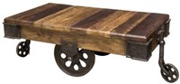 RAILROAD, FACTORY IRON & TEAKWOOD CART