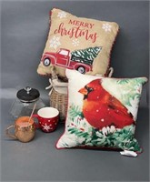 Christmas Pillows, Basket, Starbucks Mug