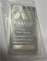 A-Mark .999 Pure Silver 10 Ounces Troy Bar