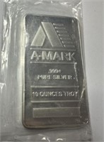 A-Mark .999 Pure Silver 10 Ounces Troy Bar