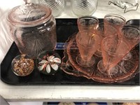 Pink Depression Glassware and Paperweights