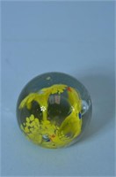 Glass Paper Weight w/ Yellow Flower Design