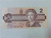 1986 BANK OF CANADA LOW S/N $2 BANK NOTE