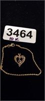 10K GOLD BRACELET AND  HEART DROP