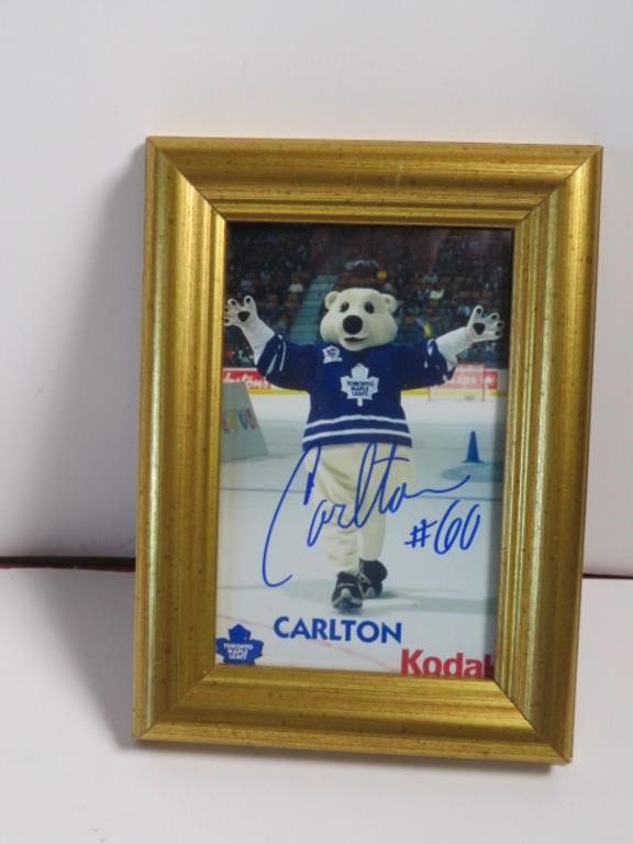 4x8 FRAMED SIGNED MAPLE LEAFS MASCOT CARLTON PICT