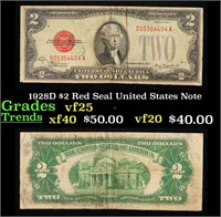 1928D $2 Red Seal United States Note Grades vf+