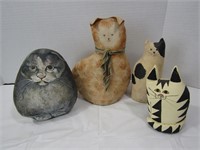 3 Handpainted Canvas Cat and 1 Handpainted Stone