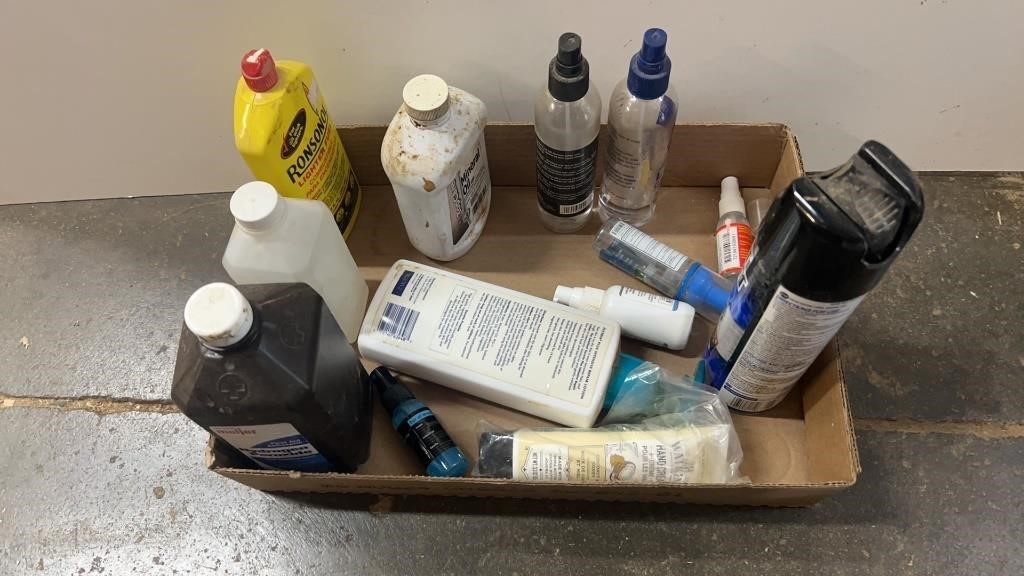 Flat of Misc. Lotions and Chemicals