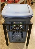 Rubbermaid brand hinged lid laundry hamper and a