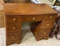 Vintage solid wood student desk with seven