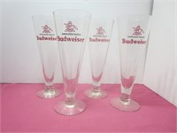 4 VTG Budweiser Stemmed Pilsner Beer Glasses No