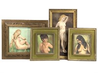 4 Small Paintings of Female Nudes, Signed