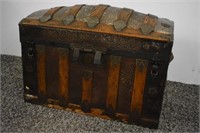 ANTIQUE TRUNK WITH PRESSED TIN