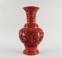 Chinese Red Cinnabar Lacquer Dragon Vase