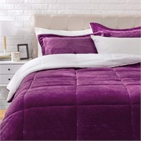 Ultra-Soft  Sherpa Comforter Bed Set - Plum, King