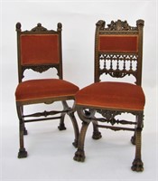 Two Carved Antique Belgian Side Chairs