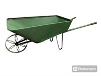 Vintage Mossy Green Metal Planter Wheelbarrow
