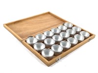 Wood Box w 18 Glass Top Aluminum Specimen Jars
