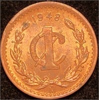1948 MEXICO UN CENTAVO 1C - BU Bronze Centavo