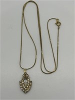 Vintage Gold Tone Rhinestone Deco Necklace