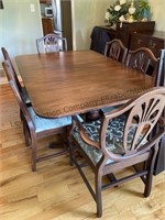 Vintage dining room table 6 chairs, three extra