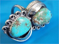 sterling Old Pawn Navajo Ring 2 Large Turquoise
