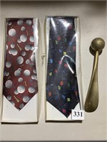 2 TIES, SHOEHORN W/ GOLF BALL END