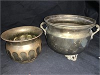 2 VINTAGE BRASS PLANTERS - 5 “ AND 6 “