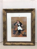 framed art, cello playing waiter, 22 x 19