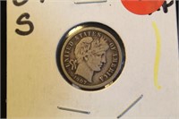 1907-S Barber Silver Dime